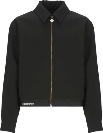 Casablanca Jassen, Heren, Zwart, L, Wol, Zwarte wollen jas met kraag en logo