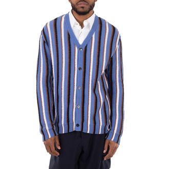 Marni V-Neck Stripe-Pattern Cotton Cardigan, Brand Size 52 (US Size 42)