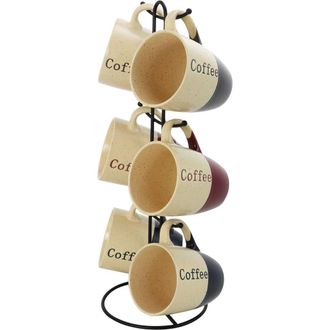 Elama Coffee House 6-Piece 12 oz. Mug Set with Stand in Brown at Nordstrom