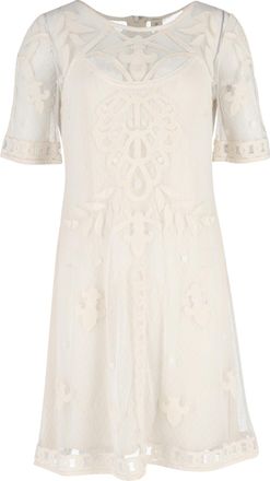 Temperley London Pre-owned Womens Mesh Knee Length Dress in White - Ecru - Size X-Large