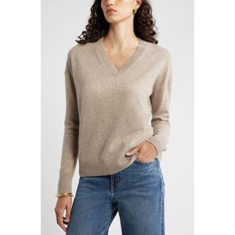 Nordstrom V-Neck Cashmere Sweater in Beige Bliss at Nordstrom Rack, Size X-Small