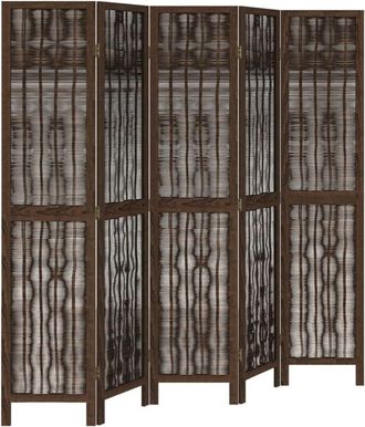 vidaXL Room Divider 5 Panels Dark Brown Solid Wood Paulownia Vidaxl