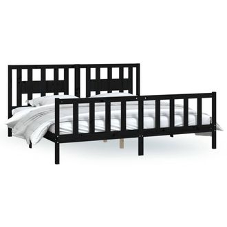 Berkfield Home Bed Frame with Headboard Black Solid Wood Pine 200x200 cm
