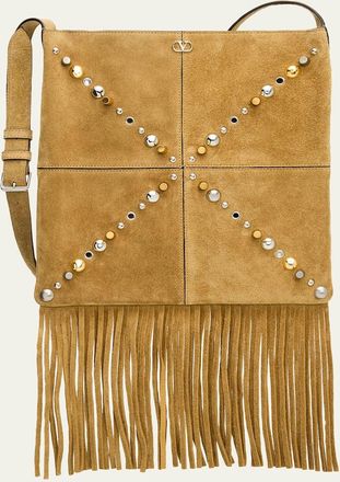 Valentino Garavani Nellcote Medium Studded Suede Crossbody Bag