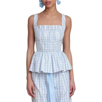 Avec Les Filles Gingham Peplum Top in Light Blue Gingham at Nordstrom, Size X-Small