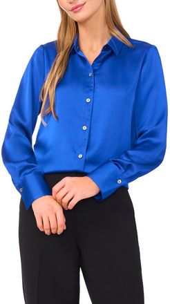 Halogen Charmeuse Button-Up Shirt in Opulant Blue at Nordstrom Rack, Size X-Large P