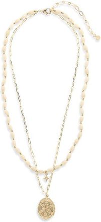 Panacea Two-Row Howlite Stone Coin Pendant Necklace in Ivory at Nordstrom