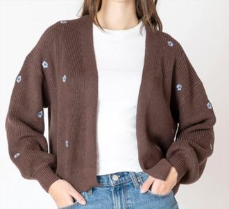 Dex Clothing Embroidered Open Cardigan In Brownie