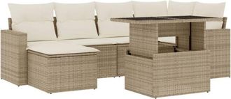 vidaXL Vidaxl - Set Sof&aacute;s De Jard&iacute;n 7 Piezas Y Cojines Rat&aacute;n Sint&eacute;tico Beige