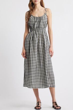 Dôen Leslie Gingham Pleated Maxi Dress in Black Marilyn Gingham at Nordstrom, Size Xx-Small