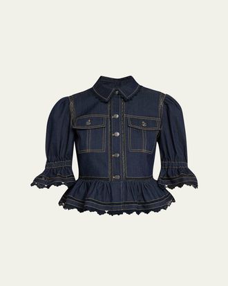 Cinq &agrave; Sept Guipure Lace Denim Jacket
