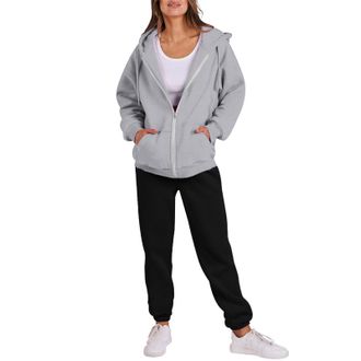 Generic Tracksuit Womens Full Set 2 Piece Outfits Full Zip Long Sleeve Hoodies Jackets with Pockets and Cuff Sweatpants Contrast Color Fall Winter Co Ord Sets