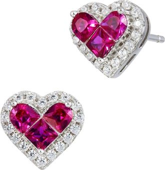 Savvy Cie Jewels Cubic Zirconia Halo Heart Stud Earrings in Ruby Red at Nordstrom Rack