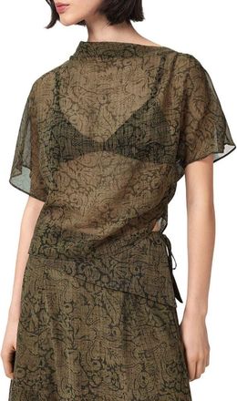 AllSaints Sali Sheer Woven Shirt in Sirius Gold Black at Nordstrom, Size 10 Us