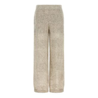 Brunello Cucinelli Dazzling Abstract Leaf Trousers - female - Brunello Cucinelli - Wide Trousers - Beige - XS - Trousers