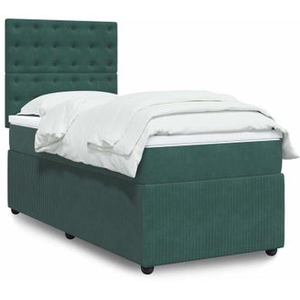 vidaXL Cama Box Spring Con Colch&oacute;n Terciopelo Verde Oscuro 90x200 Cm Vidaxl