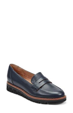 Easy Spirit Velia Penny Loafer in Dark Blue Leather at Nordstrom, Size 8.5