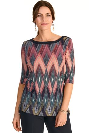 Hermann Lange Kurzarmshirt, Damen, Gr. 38, gr&uuml;n (gr&uuml;n, schwarz), Jersey, Obermaterial: 95% Polyester, 5% Elasthan, HERMANN LANGE COLLECTION, bedruckt, taillenbedeck