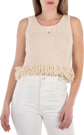 Paco Rabanne Logo-Plaque Fringed Knitted Top