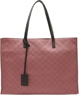 Gucci Pre-owned Tote Bags, female, Pink, Size: ONE SIZE Pre-owned Nylon Leather Tote Bag
