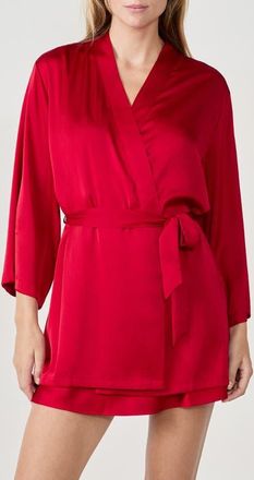 Etam Confidence Deshabille Lace Trim Satin Robe in Red at Nordstrom, Size X-Large