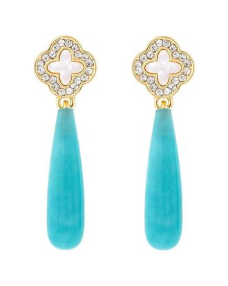Liv Oliver 18K Plated 58.75 Ct. Tw. Mother Of Pearl & Turquoise Cz Drop Earrings