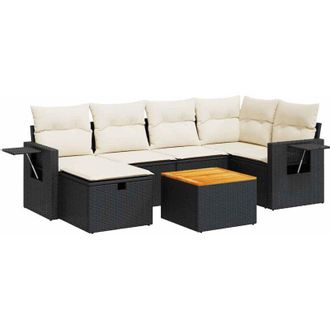 vidaXL Set De Sof&aacute;s De Jard&iacute;n 7 Pzas Con Cojines Rat&aacute;n Sint&eacute;tico Negro Vidaxl