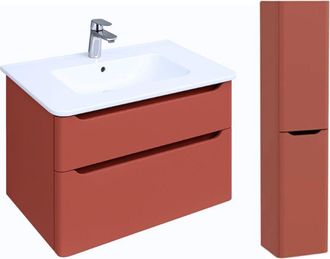 Vitra Mueble Lavabo Suspendido Vitra Sento Round De 80 Cm, Terracota Mate + Columna Versi&oacute;n Recta