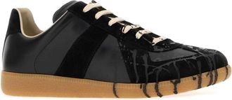 Maison Margiela Mens Black Leather Replica Sneakers Blackblack