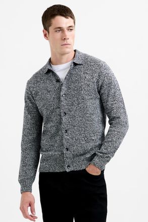 French Connection Mens Grey Cotton Blend Melange Knitted Button-Up Polo Jumper - Size X-Large
