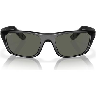 Costa 57mm Polarized Rectangular Sunglasses in Matte Black/Gray 580G at Nordstrom