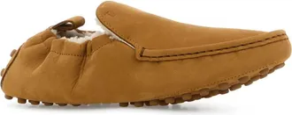 Tod's Womens Shearling-Lined Suede Moccasin Camel