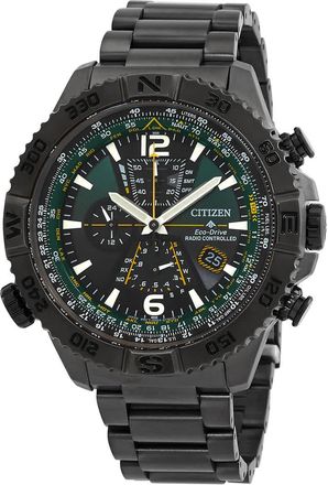 Citizen Promaster Navihawk A-T Perpetual World Time Chronograph GMT Green Dial Mens Watch AT8227-56X