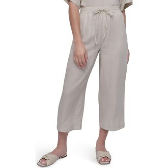 DKNY Drawstring Crop Linen Pants in Natural at Nordstrom, Size X-Small