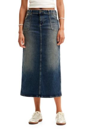 Desigual Fal Sia Longline Denim Skirt in Blue at Nordstrom, Size Small