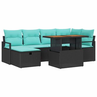 vidaXL Conjunto De Sof&aacute;s De Jard&iacute;n 7 Pcs Negro Rat&aacute;n Sint&eacute;tico Vidaxl