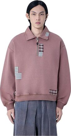 Story mfg. Geo Patchwork Sweatshirt - Heren - Vesten met rits - Paars - M - Katoen - Hoodies & sweatvesten