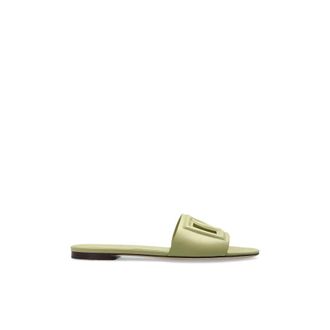 Dolce & Gabbana Sliders, female, Green, Size: 6 1/2 US Bianca Leather Slides