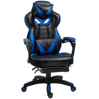 Vinsetto Blue Gaming Chair Ergonomic Reclining Manual Footrest Wheels Stylish | TJ Hughes