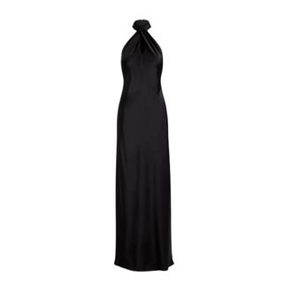Ralph Lauren Maxi-jurk met gedraaide halterkraag - Dames - Avondkleed - Zwart - XS - Polyester - Kleedjes