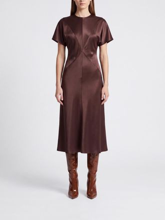 Pinko Kangoo High Neck Short-Sleeved Satin Midi Sheath Dress
