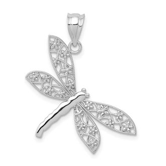 Diamond2Deal 14k White Gold Filigree Dragonfly Pendant