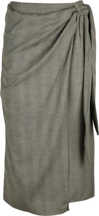Marella Midi Wrap Skirt With Subtle Herringbone Pattern And Side Tie