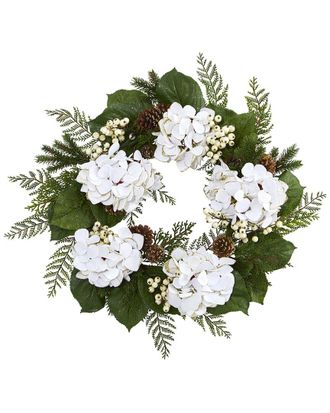 Nearly Natural 24In Gold Trimmed Hydrangea & Berry Wreath