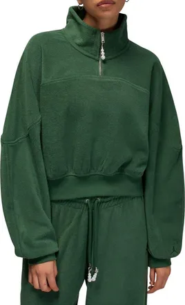 Nike Jordan Flight Fleece Quarter Zip Crop Sweatshirt in Fir/Fir at Nordstrom, Size Xx-Large