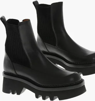 Chlo&eacute; Leather Chelsea Ankle Boots OWENA with Lug Sole size 38