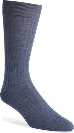 Canali Ribbed Wool Blend Socks in Blue at Nordstrom, Size Medium