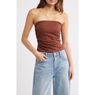 PacSun Ophelia Ruched Tube Top in Brown at Nordstrom, Size X-Small