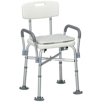 HOMCOM Aluminium Shower Chair with Backs and Arms - Height Adjustable Shower Seat with Removable Padded Cushion - Bath Stool for Seniors - Disabled