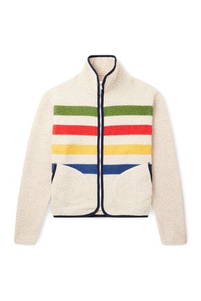 Drake's Striped Wool-Blend Fleece Jacket